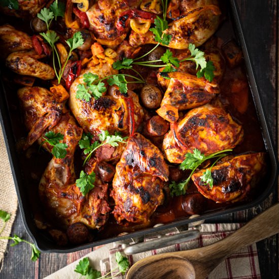 Marinated roast chicken and chorizo - Recipe photo by photosandfood