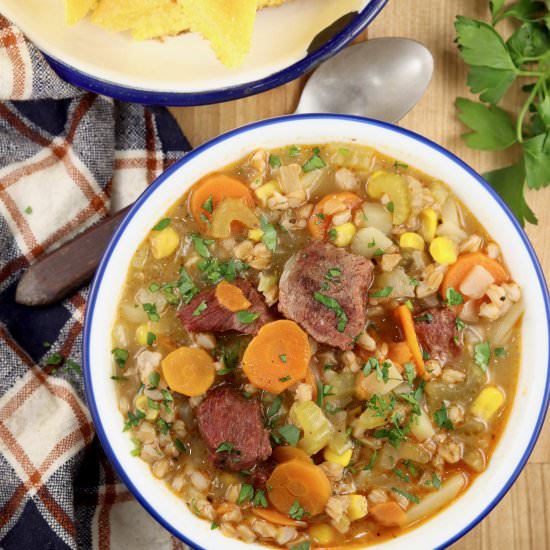 Smoked Vegetable Beef Soup - Recipe photo by outgrilling