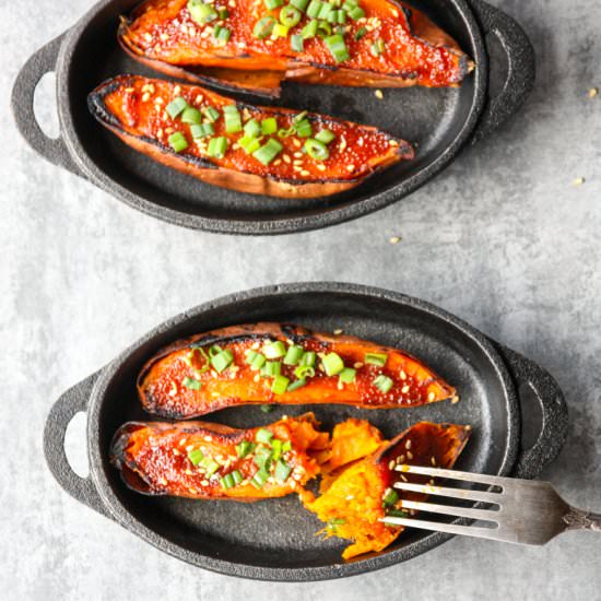 Miso Baked Sweet Potatoes - Recipe photo by the food blog