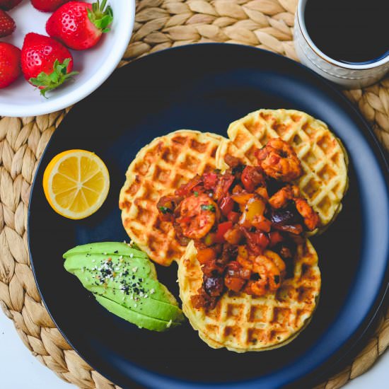 Cassava Corn Waffles with Shrimp Cr - Recipe photo by forksandstraws