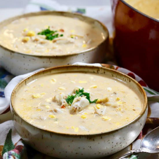 Ultimate Corn and Blue Crab Bisque - Recipe photo by Grits and Pinecones