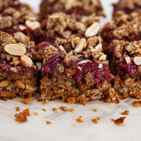 PB & J Oatmeal Bars - Recipe photo by theseasonaljunkie