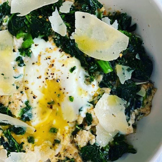 Savory Oatmeal: Parm, Kale & Egg - Recipe photo by Quisine Queen B