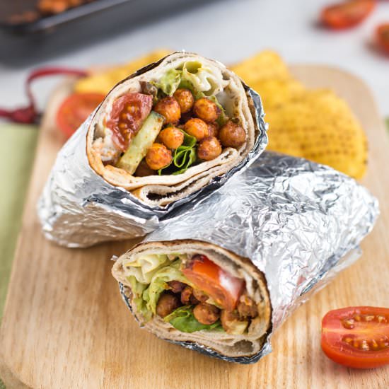 Spicy roasted chickpea wraps - Recipe photo by Becca @ Easy Cheesy Vegetarian