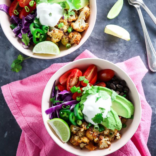 Roasted Cauliflower Taco Bowls - Recipe photo by tippsinthekitch