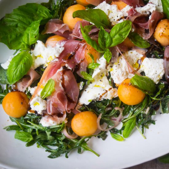 Prosciutto Melon Salad with Burrata - Recipe photo by JawnsICooked