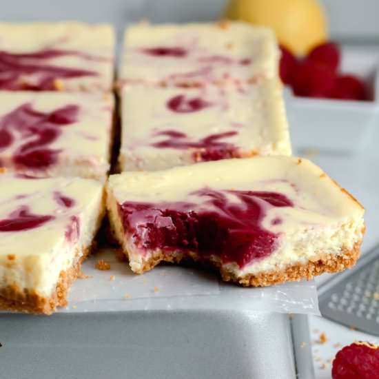 Raspberry Lemon Cheesecake Bars - Recipe photo by parsleyandicing