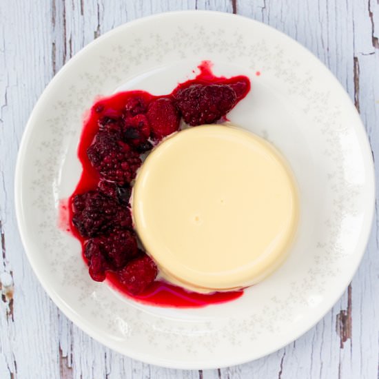 Vanilla panna cotta and Berry Sauce - Recipe photo by Searchingforspice