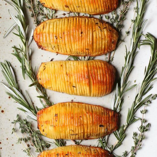 Crispy Herbed Hasselback Potatoes - Recipe photo by dishnthekitchen