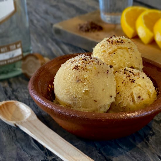 Mezcal and Orange Sorbet - Recipe photo by The Royally Baked