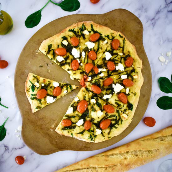 Tomato Basil Pizza w/Goat Cheese - Recipe photo by mealsandmilemarkers