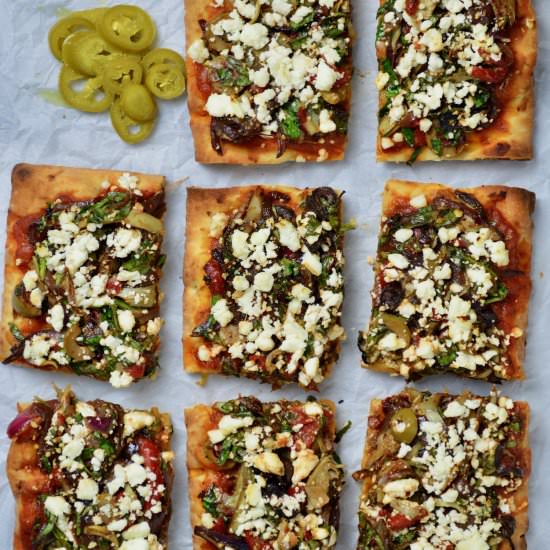 LOADED MEDITERRANEAN PIZZA - Recipe photo by myvegetarianroots