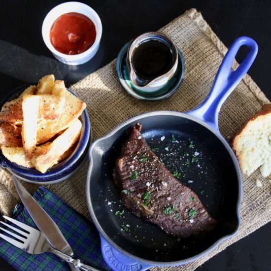 Guinness Braised Steak with Chips - Recipe photo by Runcible Eats
