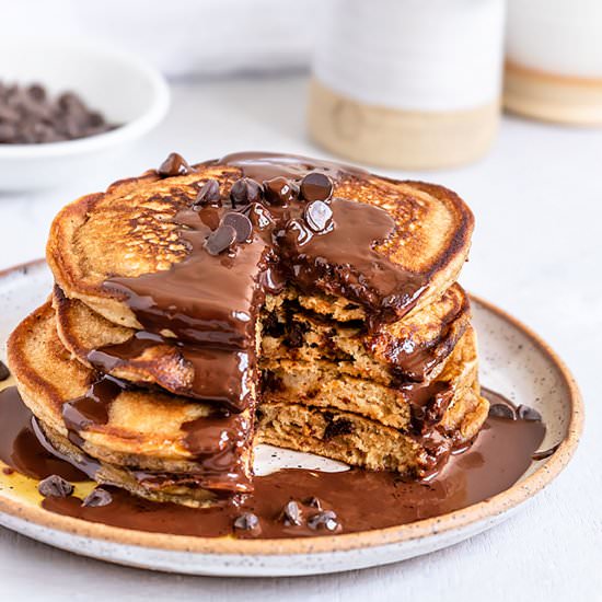 Vegan Chocolate Chip Pancakes - Recipe photo by ShortGirlTallOrder