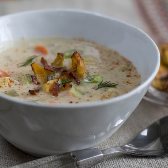 Baked Potato Soup /Cheesy Croutons - Recipe photo by a zest for life