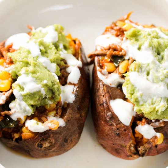 Sweet Potatoes Loaded with Mince - Recipe photo by Simshomekitchen