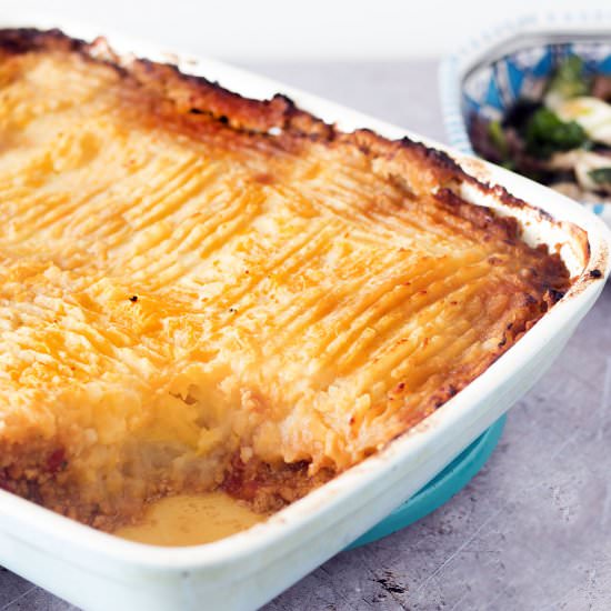 Vegan shepherd's pie and swede mash - Recipe photo by Mandy Sneaky Veg