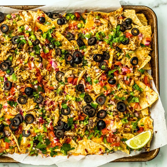 loaded sheet pan nachos + mackerel - Recipe photo by killingthyme