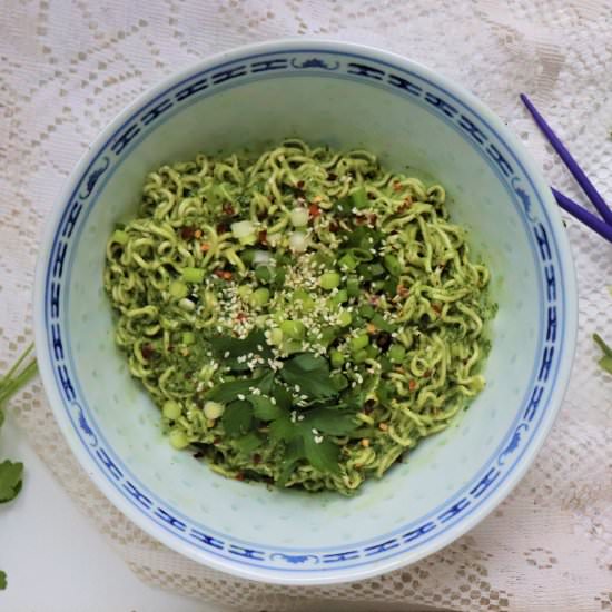 Garlic Mustard Ramen Noodles - Recipe photo by veryveganval