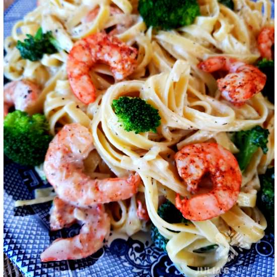 Blackened Shrimp Broccoli Alfredo - Recipe photo by Julias Simply Southern