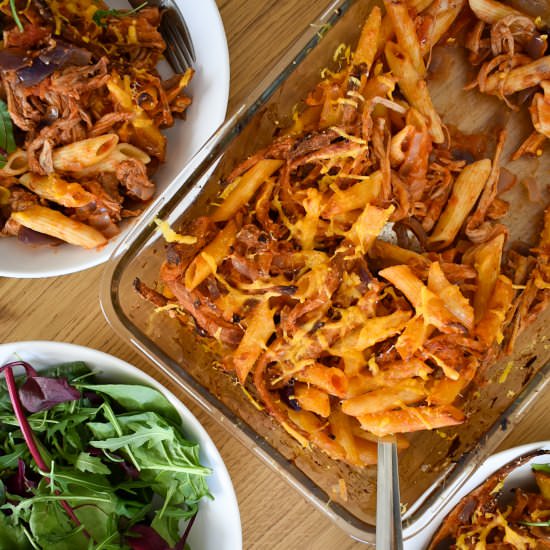 Leftover Roast Pork Pasta Bake - Recipe photo by donnadundasblog