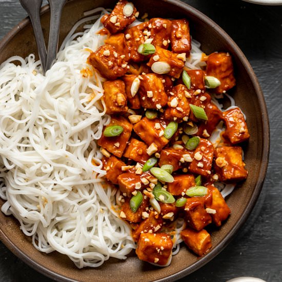 Baked Tofu Spicy Peanut Sauce - Recipe photo by ShortGirlTallOrder