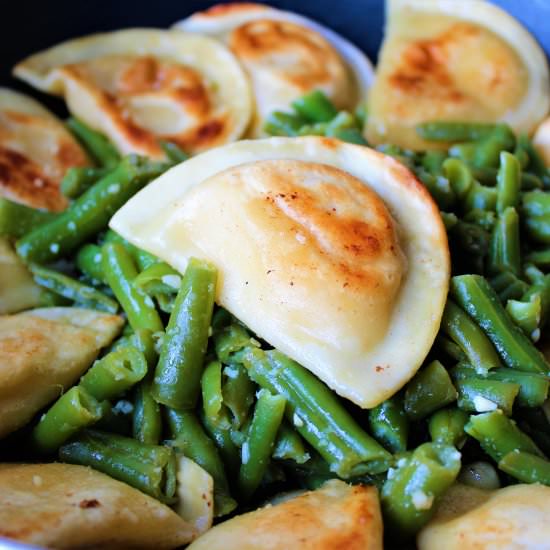 Pierogies With Garlic Green Beans - Recipe photo by eyesclosedcooking
