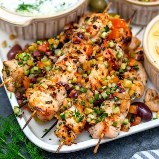Grilled Chicken Souvlaki - Recipe photo by peasandpeonies