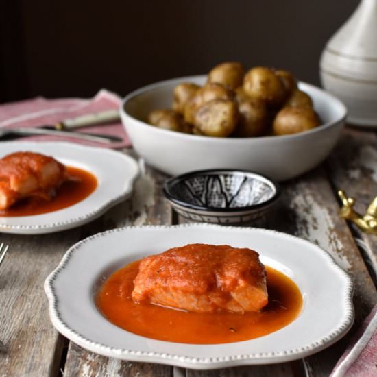 Cod in smooth pisto sauce - Recipe photo by mama ia blog