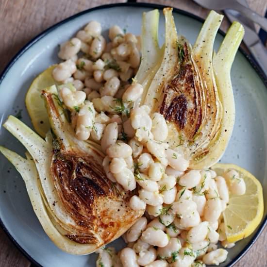 Fried Fennel with Lemon Garlic Bean - Recipe photo by Blueberry Vegan