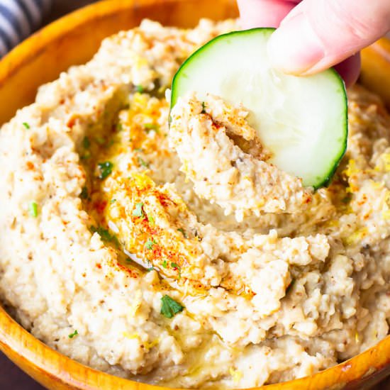 Roasted Garlic Cauliflower Hummus - Recipe photo by Delicious Little Bites