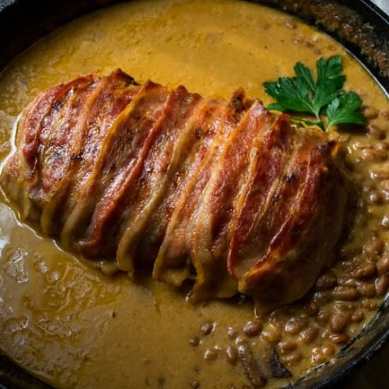 Bacon Wrapped Meatloaf with gravy - Recipe photo by JawnsICooked