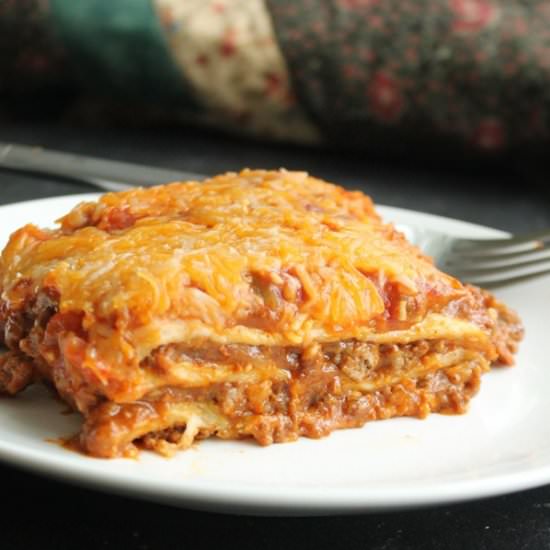 Cheesy Enchilada Lasagna - Recipe photo by MyRecipeReviews