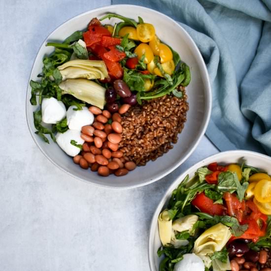 Wheatberry Caprese Grain Bowl - Recipe photo by Sarah Gold Nutrition