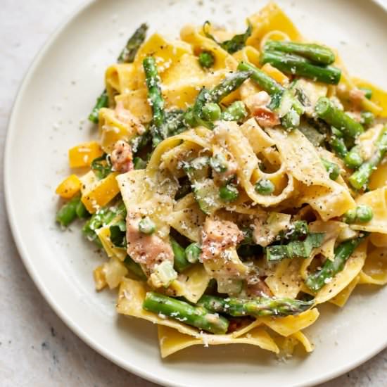 creamy pasta primavera - Recipe photo by saltandlavender