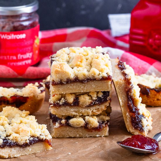 Strawberry Jam Crumble Bars - Recipe photo by anniesnomsblog