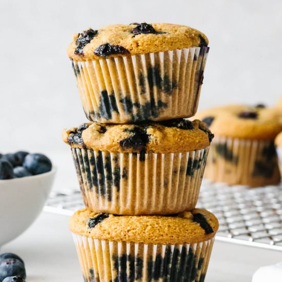 Paleo Blueberry Muffins - Recipe photo by Downshiftology