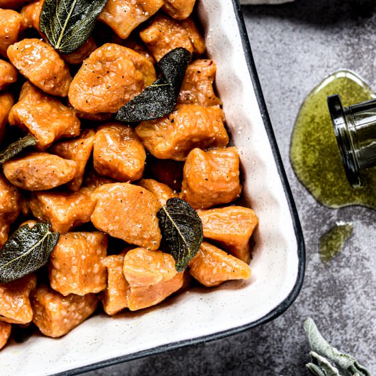 Vegan Sweet Potato Gnocchi + Sauce - Recipe photo by olivesintheoven