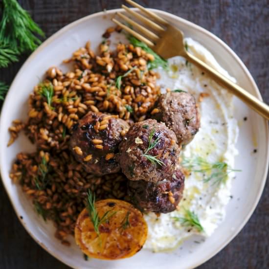Lamb Meatballs w/ Lemon Farro - Recipe photo by Everyday Gourmet with Blakely