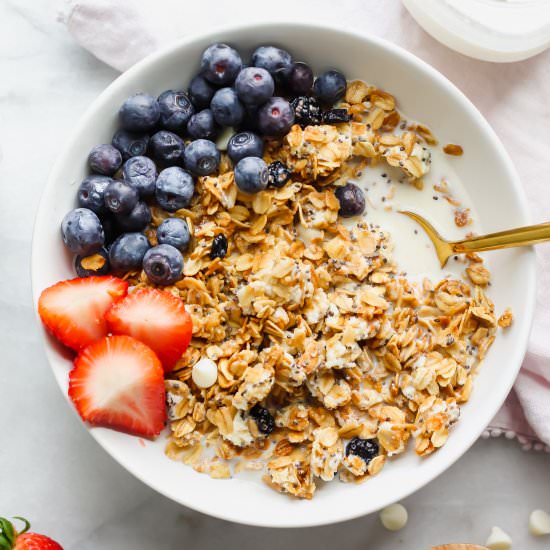 White Chocolate Blueberry Granola - Recipe photo by ourbalancedbowl