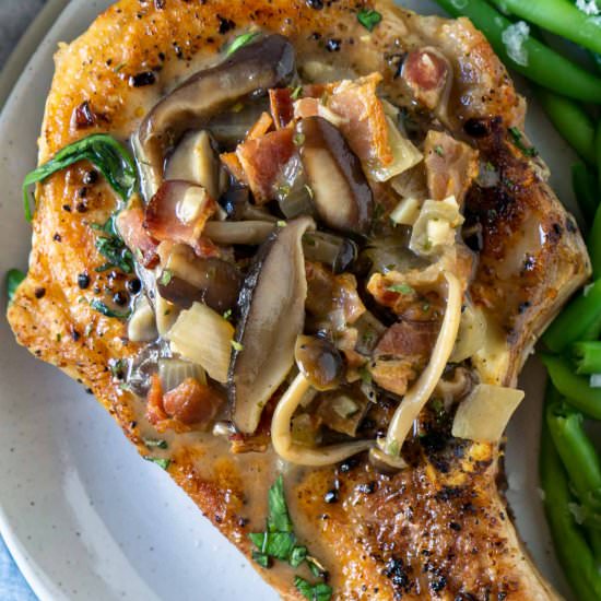 Bacon Mushroom Smothered Pork Chops - Recipe photo by jzeats