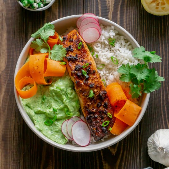 Air Fryer Blackened Salmon Bowls - Recipe photo by jzeats