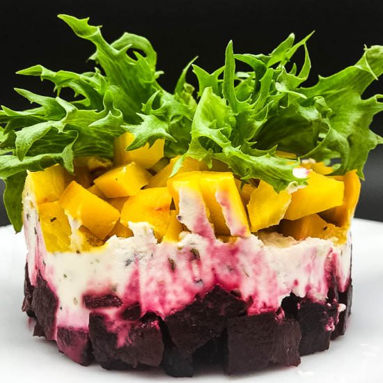 Beet Napoleons & Garlic Vinaigrette - Recipe photo by NotEntirelyAverage