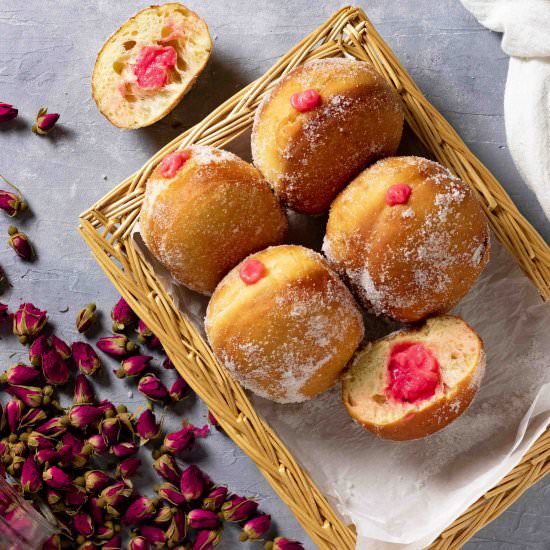 Sourdough donuts with rose cream - Recipe photo by allyoukneadisbread