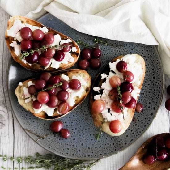 Grape and Goat's Cheese Bruschetta - Recipe photo by jaimieeats