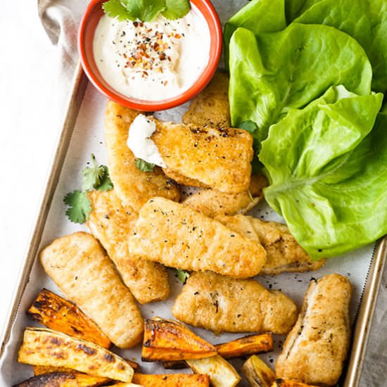 Healthier Baked Fish and Chips - Recipe photo by Hungry Haley