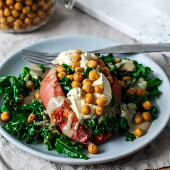 Poutine Stuffed Sweet Potatoes - Recipe photo by upbeetkitchen