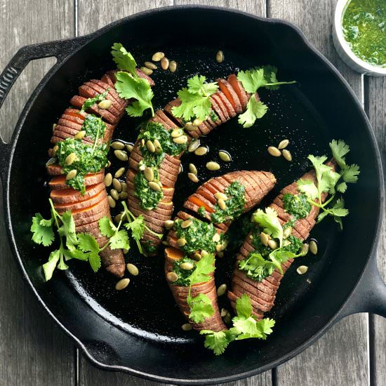 hasselback sweet potatoes - Recipe photo by Jackie Newgent