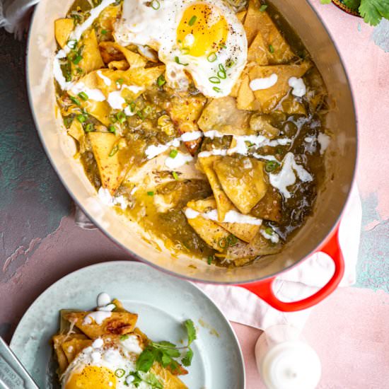 Chilaquiles with Fried Eggs - Recipe photo by TheFrayedApron