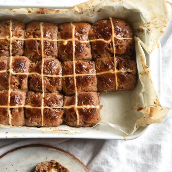 Glutenfree sourdough hot cross buns - Recipe photo by georgeats